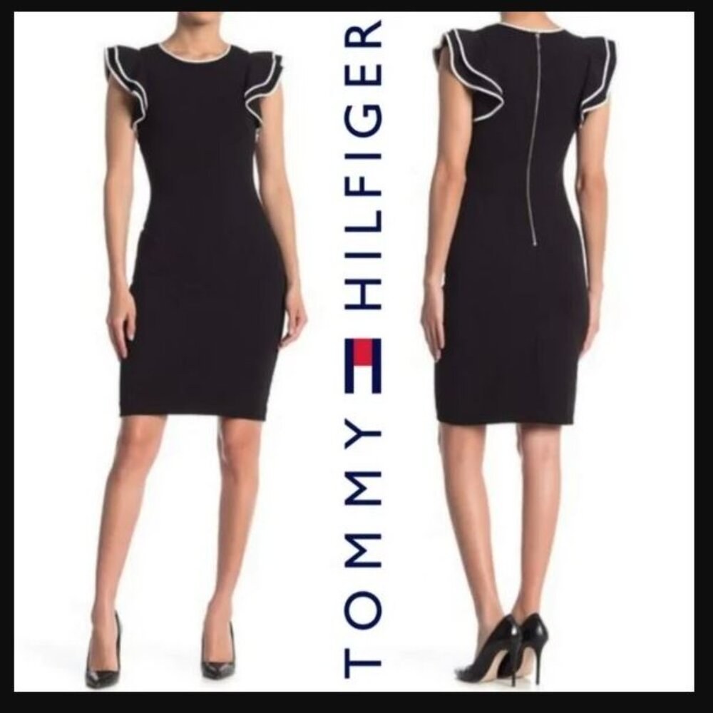 Tommy Hilfiger Black Dress with White Trim Ruffle Sleeves Size 4